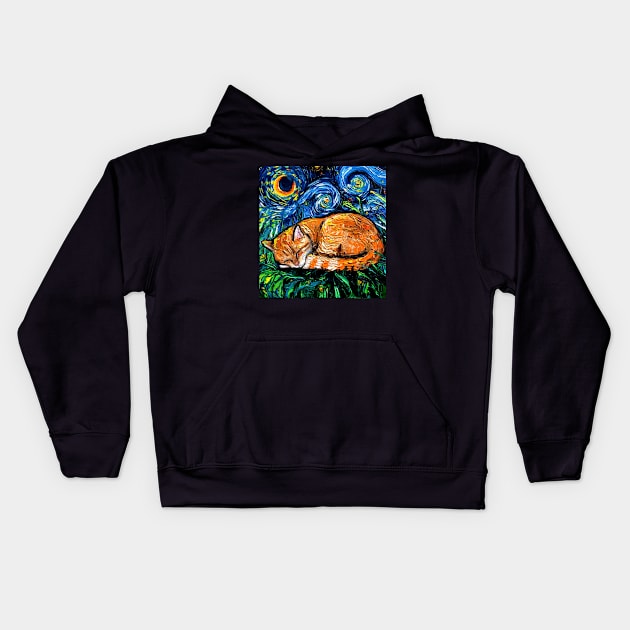 Orange Tabby Night full image Kids Hoodie by sagittariusgallery